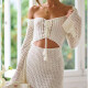 Women's Vacation Hollow Out Tie Front Semi-Sheer Cover Up Two Piece Sets White Clothing Wholesale Market -LIUHUA