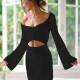 Women's Vacation Hollow Out Tie Front Semi-Sheer Cover Up Two Piece Sets Black Clothing Wholesale Market -LIUHUA