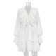 Women's Casual Extra Long Poet Sleeve Jabot Collar Neck Ruffle Hem Short Dress White Clothing Wholesale Market -LIUHUA