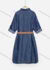 Wholesale Women's Lapel Button Down Denim Dress With Belt - Liuhuamall