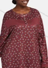 Wholesale Women's Vintage Crew Neck Long Sleeve Splicing Allover Floral Print Button Front Maxi Lounge Nightgown - Liuhuamall
