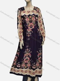 Wholesale Women's Casual Square Neck Folkloric Print Ruched Maxi Dress	, LIUHUA CLOTHING WHOLESALE