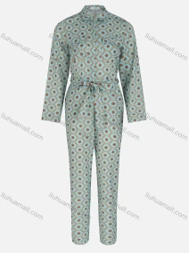 Wholesale Women's Flat Pocket Button Up Drawstring Waist Straight Leg Jumpsuit , LIUHUA CLOTHING WHOLESALE