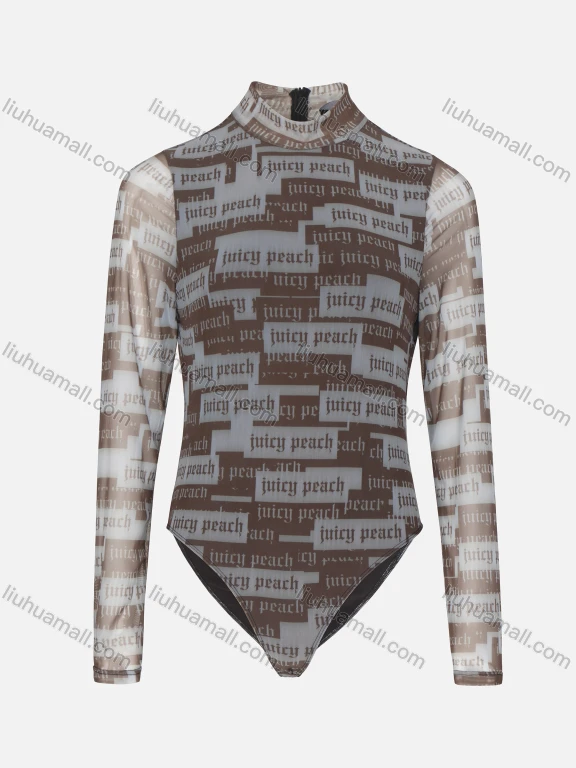 Wholesale Women's Fashion Slogan Print Long Sleeve High Neck Back Zip Bodysuit