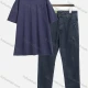 Wholesale Men's Casual Plain Drop Shoulder Short Sleeve T-Shirts & Plain Pockets Jeans 2-Piece Set E3TS4-OR1+E8LT-11# Midnight Blue Clothing Wholesale Market Liuhua