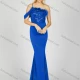 Wholesale Women's Elegant Plain Sequin Pleated Feather Trim Asymmetrical Neck Maxi Mermaid Evening Dress Blue Clothing Wholesale Market Liuhua