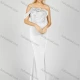 Wholesale Women's Elegant Plain Sequin Pleated Feather Trim Asymmetrical Neck Maxi Mermaid Evening Dress White Clothing Wholesale Market Liuhua