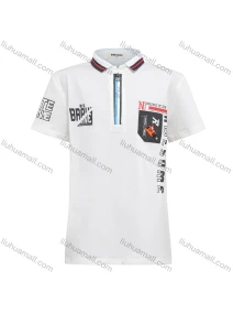 Wholesale Boy's Casual Letter Graphic Quarter Zip Adorn Buckle Short Sleeve Polo Shirt, LIUHUA CLOTHING WHOLESALE