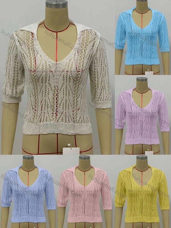 Wholesale Women's Casual Turn-down Collar Half Sleeve Hollow Out Cover Up