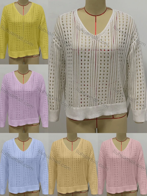 Wholesale Women's Casual Round Neck Long Sleeve Hollow Out Knitted Cover Up