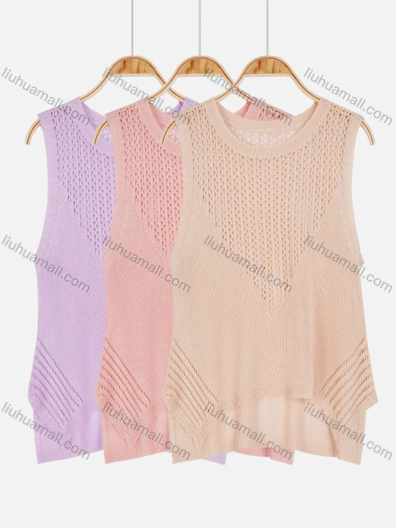 Wholesale Women's Casual Round Neck Plain Knitted Asymmetrical Hem Cover Up