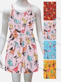 Wholesale Girls Causal Cartoon Print Round Neck Sleeveless Romper With Belt, LIUHUA CLOTHING WHOLESALE