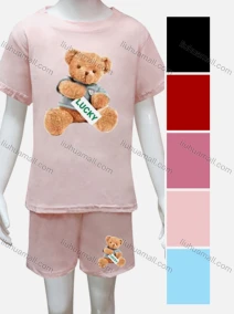 Wholesale Girls Cartoon Print Round Neck Short Sleeve Top & Shorts Sets, LIUHUA CLOTHING WHOLESALE