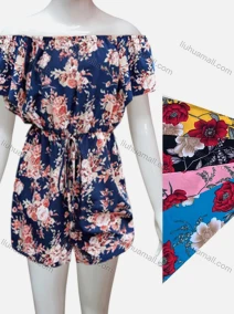 Wholesale Girls Causal Off Shoulder Short Sleeve Floral Print Drawstring Romper, LIUHUA CLOTHING WHOLESALE