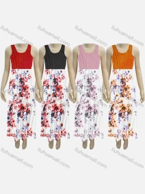 Wholesale Girls Causal Crew Neck Sleeveless Floral Print Tank Dress, LIUHUA CLOTHING WHOLESALE