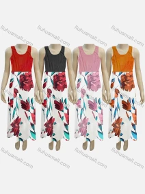 Wholesale Girls Causal Crew Neck Sleeveless Floral Print Tank Dress, LIUHUA CLOTHING WHOLESALE