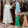 Wholesale Women's Elegant Guipure Lace High Waist Ruffle Trim Islamic Muslim Midi Dress preview