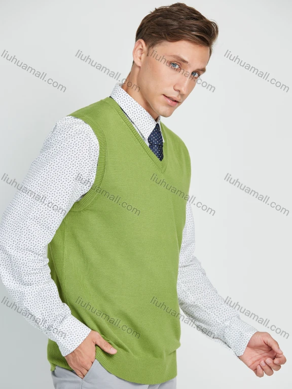 Wholesale Men's Classic Plain V Neck Sleeveless Jumpers Knit Sweater Vest