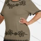 Wholesale Women's Elegant Round Neck Floral Embroidery Short Sleeve T-Shirt Khaki Clothing Wholesale Market Liuhua