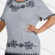Wholesale Women's Elegant Round Neck Floral Embroidery Short Sleeve T-Shirt Gray Clothing Wholesale Market Liuhua