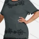 Wholesale Women's Elegant Round Neck Floral Embroidery Short Sleeve T-Shirt Dim Gray Clothing Wholesale Market Liuhua