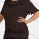 Wholesale Women's Elegant Round Neck Floral Embroidery Short Sleeve T-Shirt Coffee Clothing Wholesale Market Liuhua