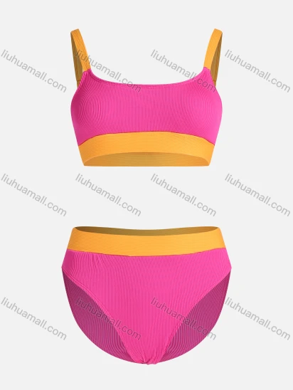 Wholesale Women's Sexy Colorblock Ribbed Spaghetti Strap Tankini Swimsuit 2-piece Set
