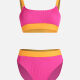Women's Sexy Colorblock Ribbed Spaghetti Strap Tankini Swimsuit 2-piece Set Pink&Yellow Clothing Wholesale Market -LIUHUA