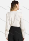 Wholesale Women's Casual Plain Lantern Sleeve V-Neck Lace Ruffle Trim Blouse - Liuhuamall