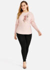 Wholesale Women's Lace 3D Floral Appliques Round Neck Long Sleeve Pullover Knit Top - Liuhuamall