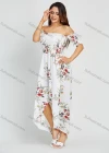 Wholesale Women's Vacation Chiffon Off Shoulder Floral Print Slit Hem Shirred Maxi Dress - Liuhuamall