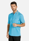 Wholesale Men's Casual Plain Embroidered Patch Pocket Striped Trim Short Sleeve Polo Shirt - Liuhuamall