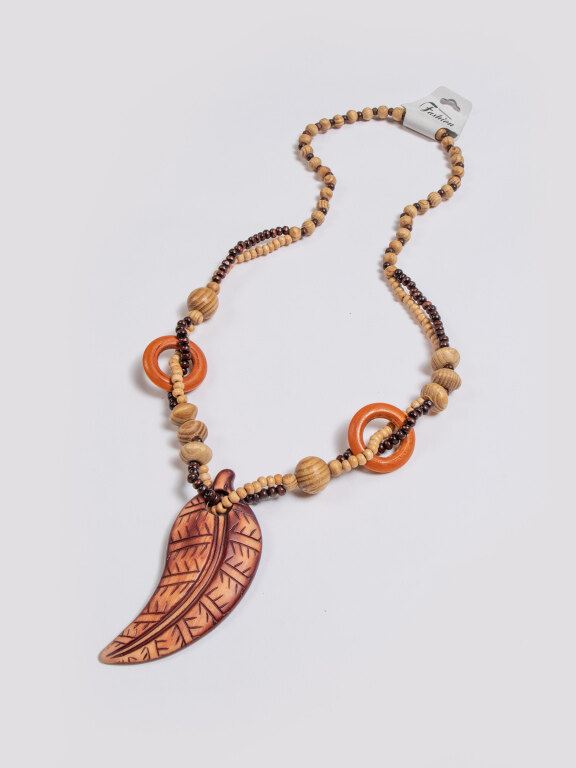 Vintage Feather Wood Beads Necklace, Clothing Wholesale Market -LIUHUA, 