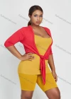 Wholesale Women's Plain Sleeveless Bateau Neck Top With Cardigan 3 Pieces Set - Liuhuamall