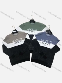 Wholesale Men's Casual Crew Neck Long Sleeve Colorblock Letter Print Knit Sweater, LIUHUA CLOTHING WHOLESALE