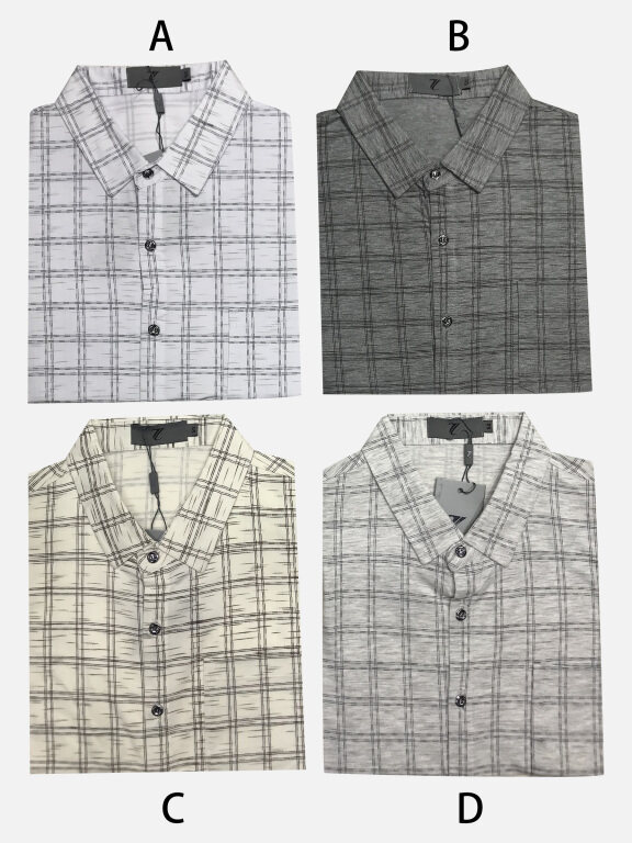 Men's Casual Plaid Print Collared Button Down Short Sleeve Shirt, Clothing Wholesale Market -LIUHUA, Men, Men-s-Tops, Formal-Shirts