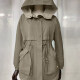 Women's Hooded Zipper Buttons Pockets Drawstring Rain Jacket 10# Clothing Wholesale Market -LIUHUA