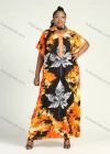 Wholesale Women's African Allover Print Round Neck Short Sleeve Embroidery Kaftan Dress With Scarf - Liuhuamall