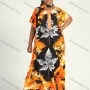 Wholesale Women's African Allover Print Round Neck Short Sleeve Embroidery Kaftan Dress With Scarf preview