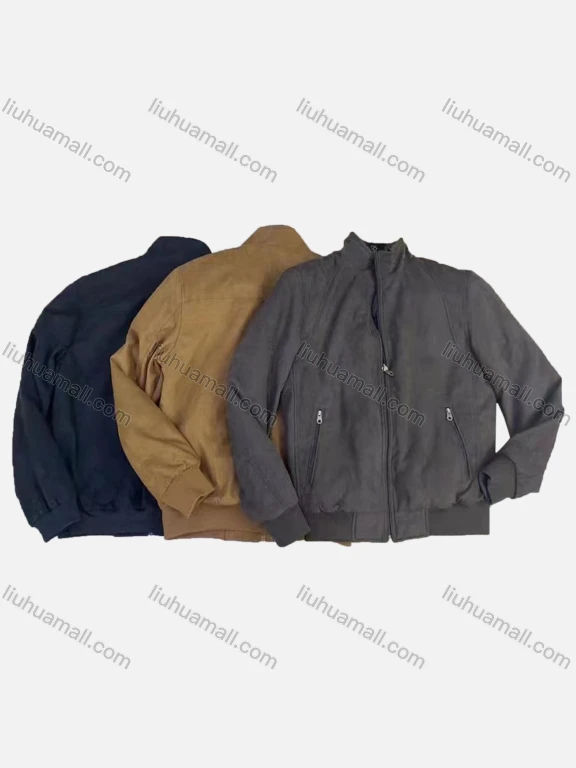 Wholesale Men's Suede Stand Collar Zip Pockets Plain Casual Bomber Jacket 5678#