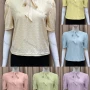 Wholesale Women's Casual Tie Neck Half Sleeve Embroidered Plain Blouse preview