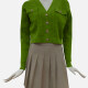 Women's Flap Pockets Long Sleeve Plain Crop Cardigan 101# A655# Clothing Wholesale Market -LIUHUA