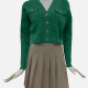 Women's Flap Pockets Long Sleeve Plain Crop Cardigan 101# A656# Clothing Wholesale Market -LIUHUA