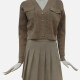 Women's Flap Pockets Long Sleeve Plain Crop Cardigan 101# Pale Chestnut Clothing Wholesale Market -LIUHUA