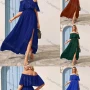 Wholesale Women's Plain Off Shoulder Split Side Ruffle Trim Maxi Cocktail Dress preview