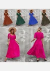 Wholesale Women's Casual Plain Square Neck Puff Sleeve High Waist Maxi Dress - Liuhuamall