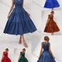 Wholesale Women's Casual Plain V Neck Ruched Lace Up Ruffle Hem Midi Tank Dress preview
