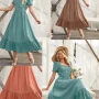 Wholesale Women's Casual Plain Sweetheart Puff Sleeve High Waist Ruffle Hem Midi Dress preview