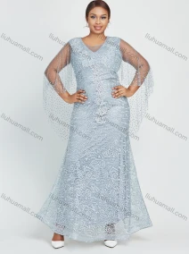 Wholesale Women's Sleeveless V Neck Floral Print Pearl Embroidery Maxi Evening Dress, LIUHUA CLOTHING WHOLESALE