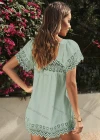 Wholesale Woman's Casual Square Neck Batwing Sleeve Guipure Lace Ruffle Swing Top - Liuhuamall